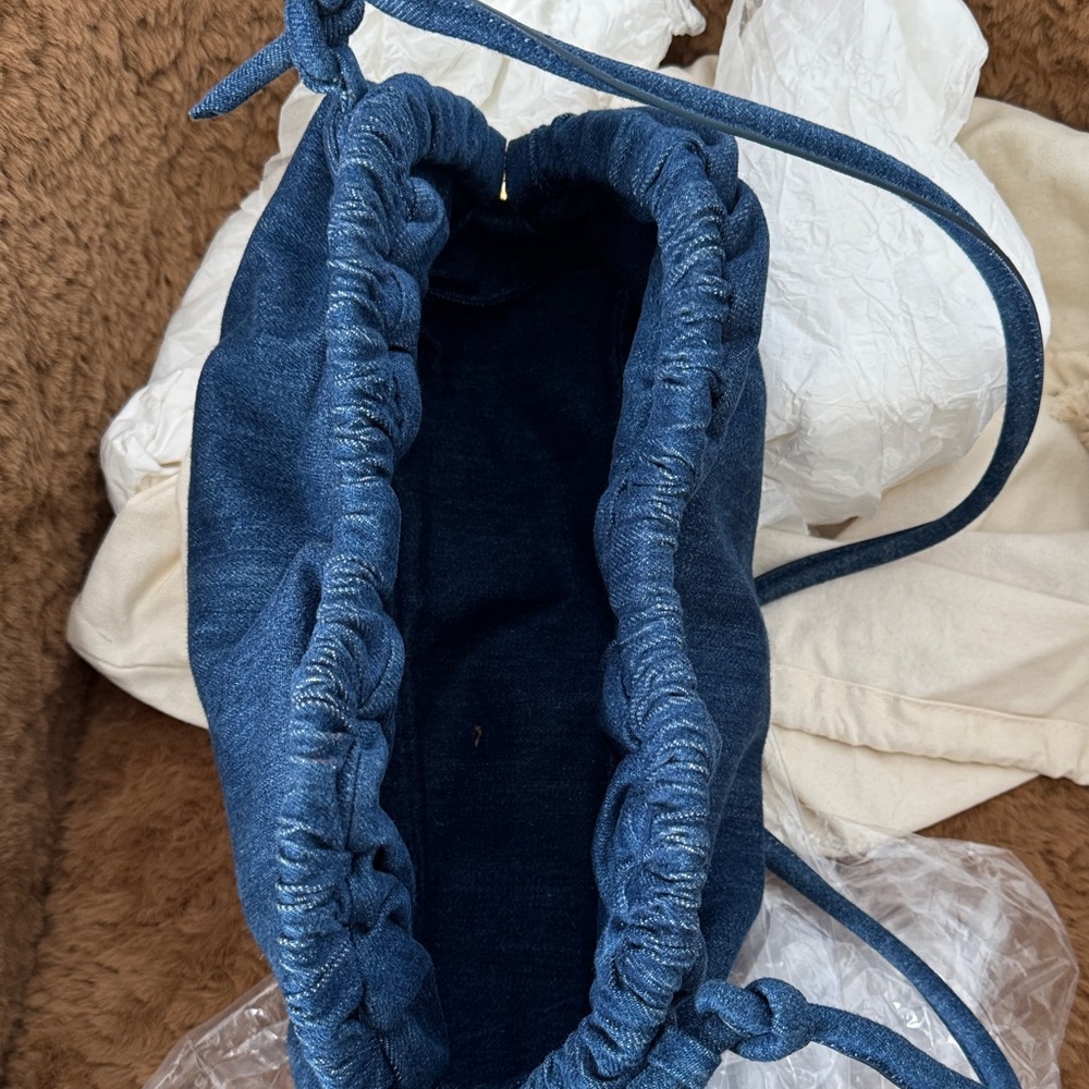 Mansur Gavriel Dark Denim Blue Ruched Shoulder Pouch - Picture 5 of 7